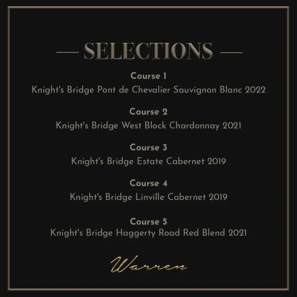 Selections for the Knight's Bridge Tasting Dinner at Warren Naples on Thursday, January 16, 2025